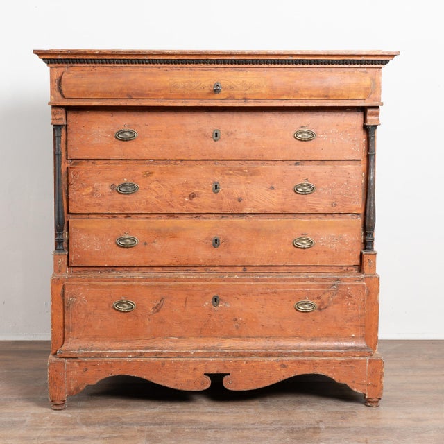Biedermeier Early 19th Century Danish Original Painted Pine Chest of Five Drawers For Sale - Image 3 of 18