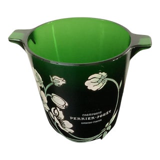 1960s Vintage Green Glass Perrier Jouet Champagne Ice Bucket For Sale