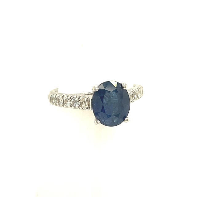 Natural Sapphire Diamond Ring 14k W Gold 3 TCW Certified For Sale - Image 10 of 10