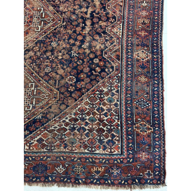 1920s Southwest Persian Khamseh Deep Blues, Amber, Peacock Green Rug 7.8 x 9 For Sale In Milwaukee - Image 6 of 13