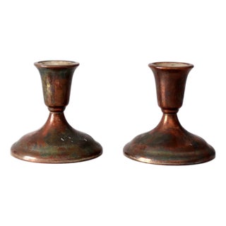 Vintage International Silver Copper Finish Candlesticks Pair For Sale