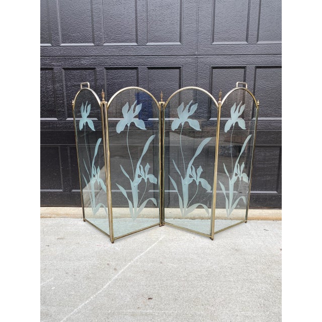 Art Deco 1980s Art Deco Boho Glass Fireplace Screen For Sale - Image 3 of 9