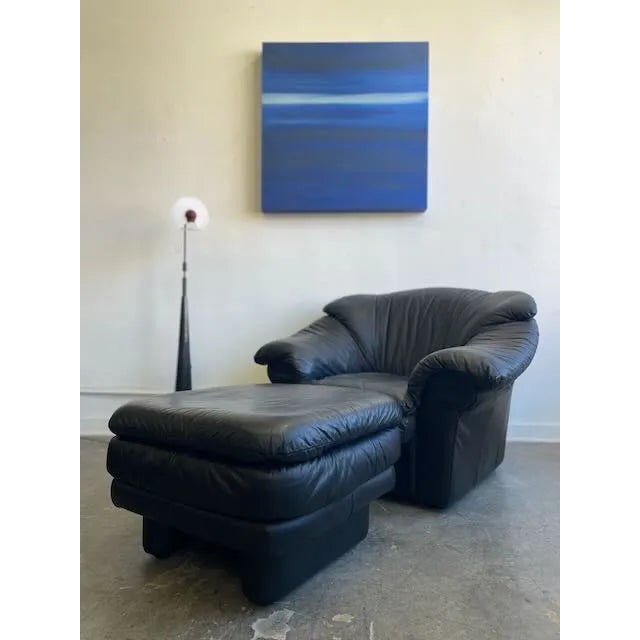 Animal Skin Postmodern Italian Black Lounge Chair & Ottoman For Sale - Image 7 of 8