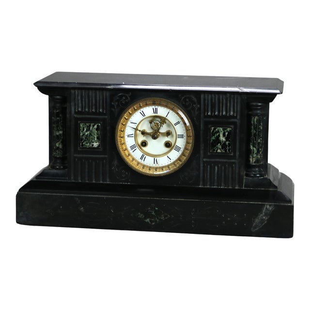 Antique Neoclassical Slate Mantle Clock with Open Escapement, c1890 For Sale