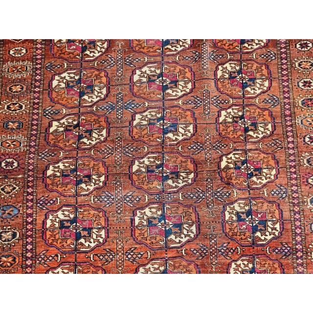 Vintage Turkmen Tekke Rug, Hand-Knotted Wool, Allover Geometric Pattern, Red & Navy, 4x5 For Sale - Image 12 of 18