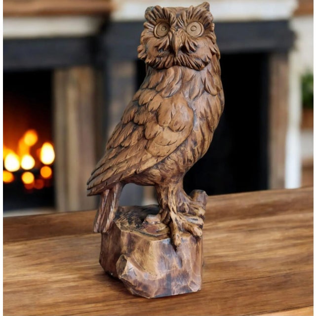 Vintage Hand-Carved Wood Owl, 1920s For Sale - Image 10 of 12