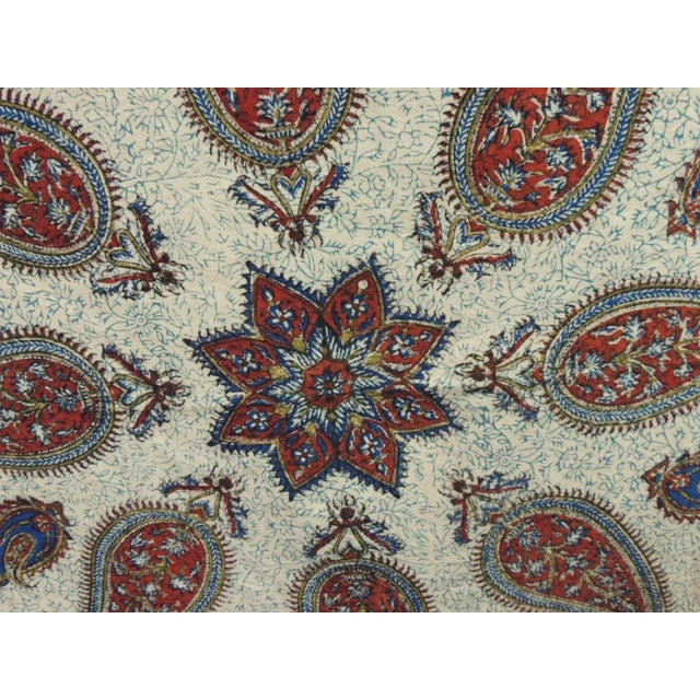 Vintage Red and Blue Paisley Hand-Blocked Cloth with Fringes For Sale - Image 4 of 7