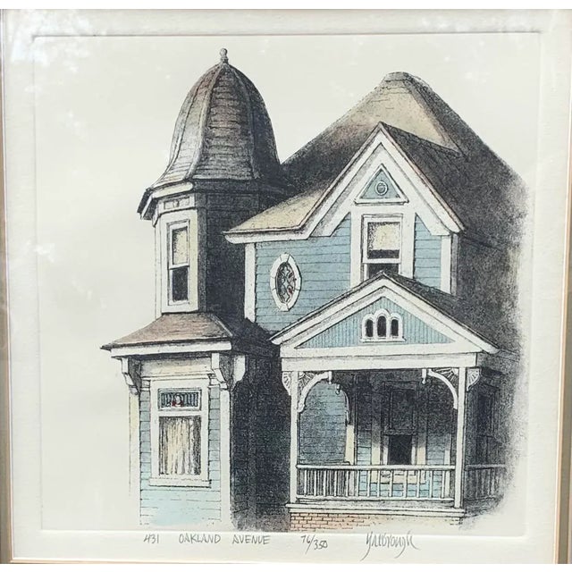 Vintage, late 20th century architectural colored etching entitled “ 431 Oakland Ave.” and numbered 76/350. In original...