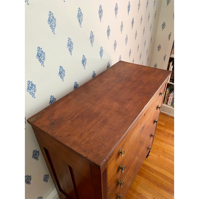 Wood Antique Early 1800s American Neoclassical Cherry Chest of Drawers With Reeded Feet For Sale - Image 7 of 15