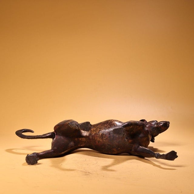 This is a superb vintage Chinese bronze sculpture of a Hound or Hunting Dog. The animal is cast in a naturalistic walking...