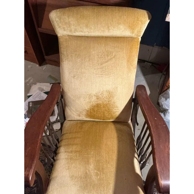 Gold Antique Morris Style Reclining Rocking Chair With Pull-Out Footrest For Sale - Image 8 of 12
