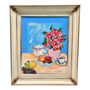 Vintage Impressionist Style Floral Still Life Painting – Framed, Signed Marilyn A. Juckett 1993