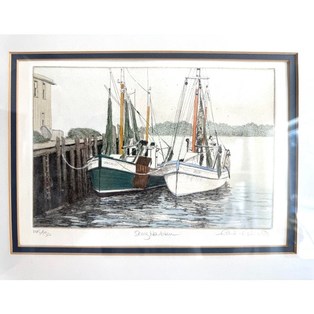 Here is a vintage limited edition print by Carol Collette called “Snug Harbor.” This is a beautiful aquatint etching...