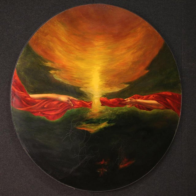Italian Artist, Expressionist Subject, 1988, Round Oil on Canvas For Sale - Image 8 of 14