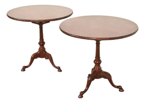Smith & Watson Georgian Mahogany and Burl Wood Pedestal Tea Tables, Pair