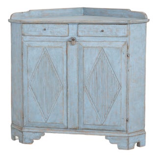 19th Century Swedish Blue Short Corner Cabinet Cupboard For Sale