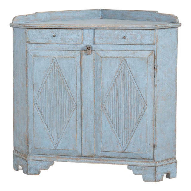 19th Century Swedish Blue Short Corner Cabinet Cupboard For Sale