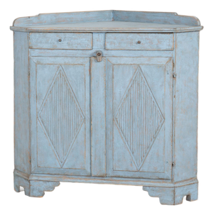 19th Century Swedish Blue Short Corner Cabinet Cupboard