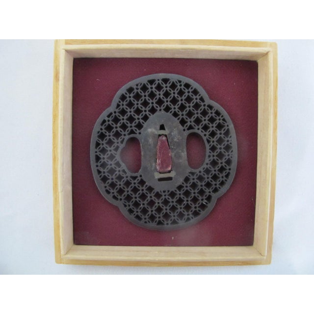 Brown Iron Tsuba Japanese Edo Era Sword Guard Very Fine Mitsu-Ura Fishnet Design For Sale - Image 8 of 8