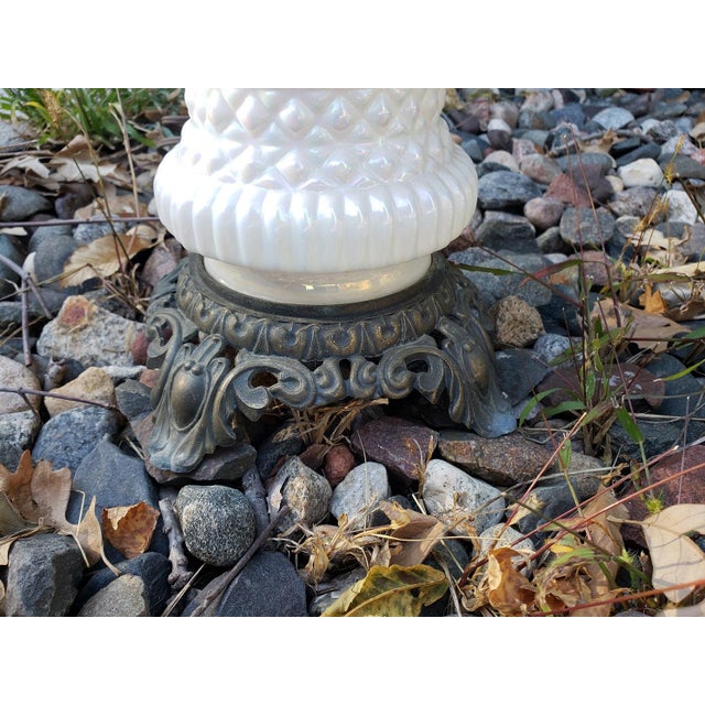 Mid 20th Century Accurate Casting Art Deco Hollywood Regency Glass Lamp Iridiscent Milk White Diamond Cut For Sale In Minneapolis - Image 6 of 9