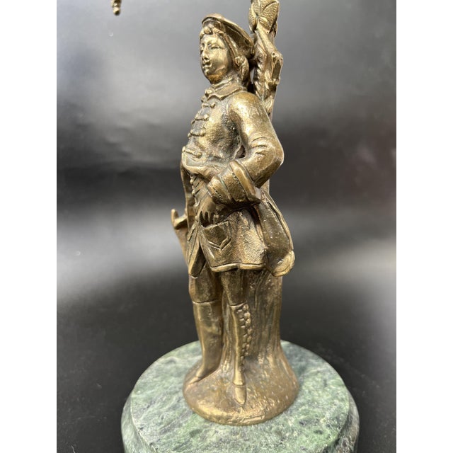 1920s Louis XVi Revival Neoclassical French Bronze Figural Candelabrum on Marble Base, 1920s For Sale - Image 5 of 13