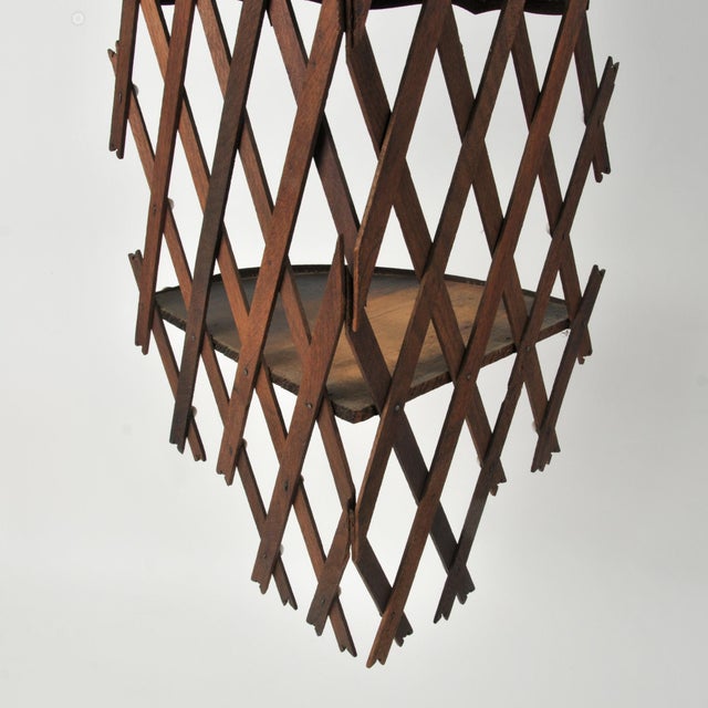 Antique Folk Art Lattice Corner Shelf With Porcelain Button Accents For Sale - Image 11 of 16