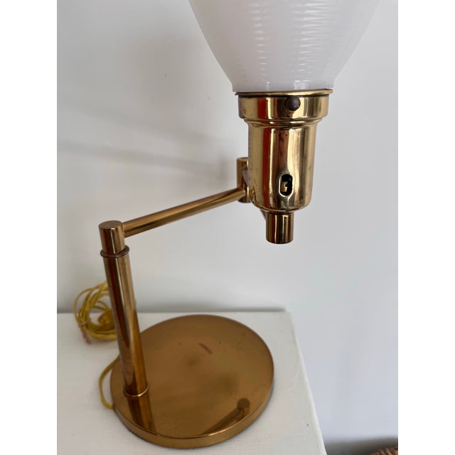 1950s Walter Von Nessen Brushed Brass Swing Arm Bedside/Table Lamp For Sale - Image 11 of 12