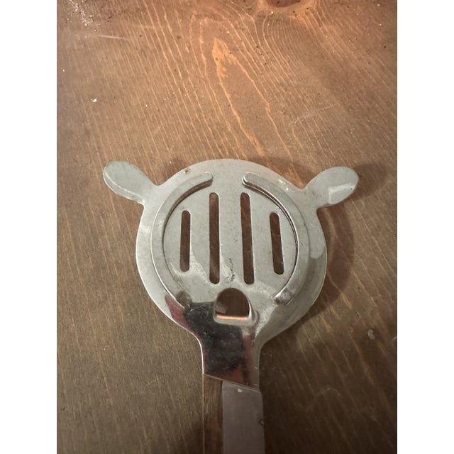 Mid-Century Modern Vintage Wooden and Silver Alcohol Strainer For Sale - Image 3 of 8