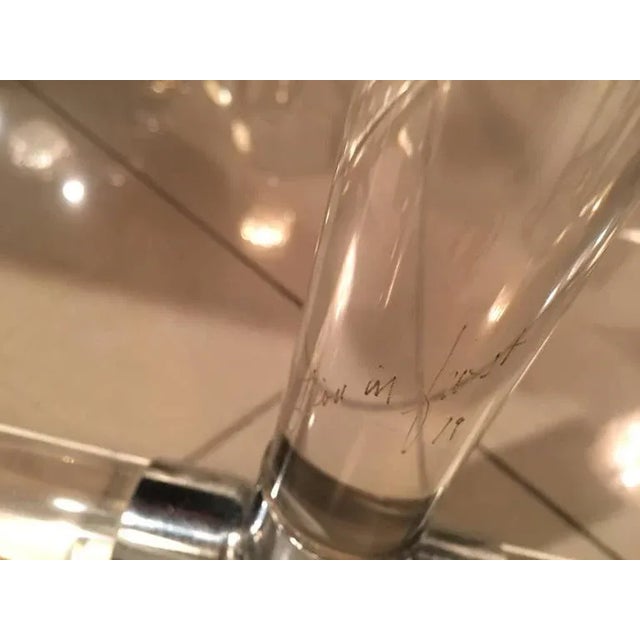 Metal Lavender Velvet Lucite Chrome Settee Bench Signed Lion in Frost For Sale - Image 7 of 12