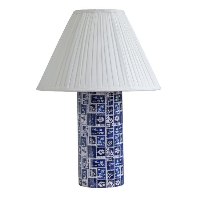 Stamp Blue Pleated Table Lamp For Sale