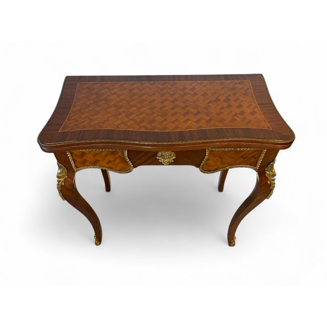 Rococo Parquetry Game Table with Green Felt Top, 1950s For Sale - Image 3 of 10