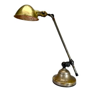 1920’s Antique O. C. White Industrial Adjustable Desk Lamp Brass & Steel For Sale