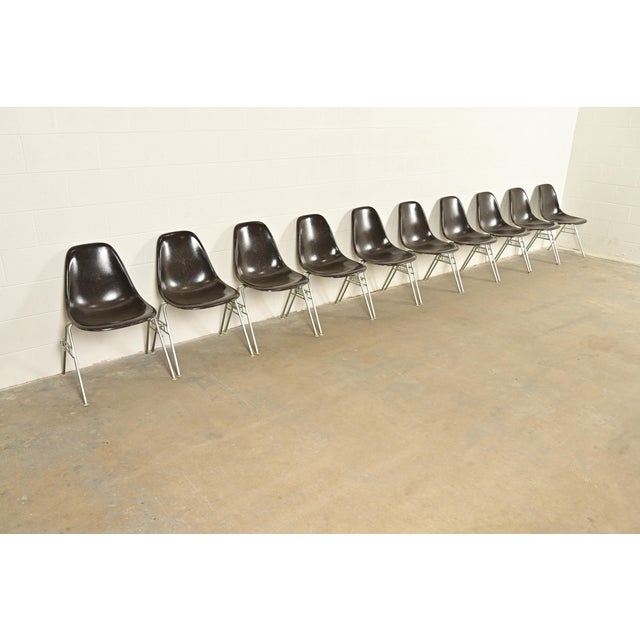 1980s Charles & Ray Eames for Herman Miller DSS Seal Brown Stacking Shell Chairs | Set of Ten For Sale - Image 5 of 16