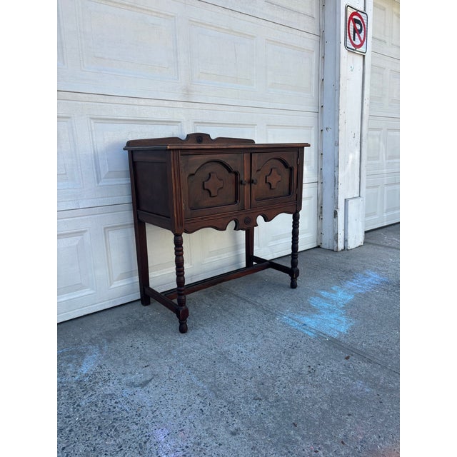 American Vintage Cabinet | Server Sideboard | Early American Style Bar Cabinet | Entryway Storage Console For Sale - Image 3 of 10