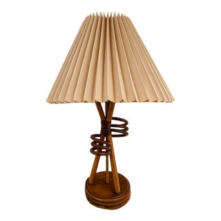 Mid-Century Modern Wood Table Lamp With Pleated Shade For Sale