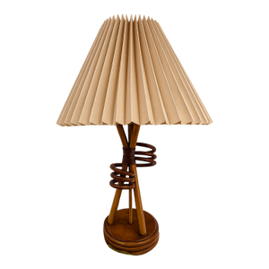 Mid-Century Modern Wood Table Lamp With Pleated Shade