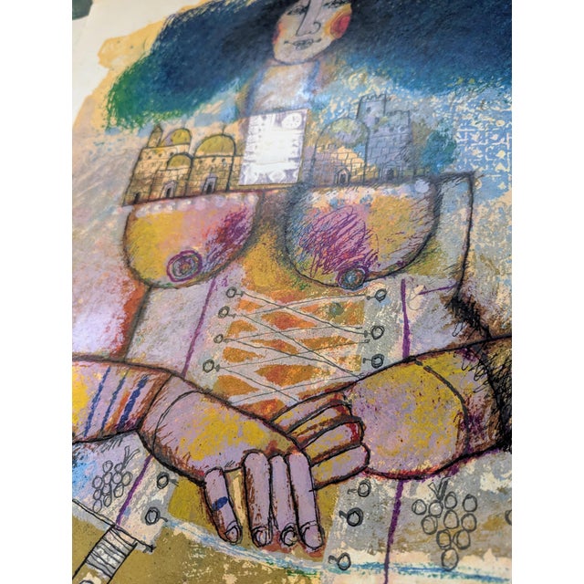 Figurative 1980s Limited Edition Signed "Jerusalem Roule Le Long De Ma Gorge" by Theo Tobiasse (1927-2012) For Sale - Image 3 of 5