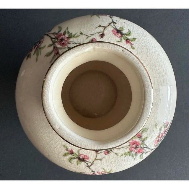 Mid 20th Century Vintage 1900s Chinoiserie Bird & Pink Flowering Bush Round Porcelain Vase For Sale - Image 5 of 12