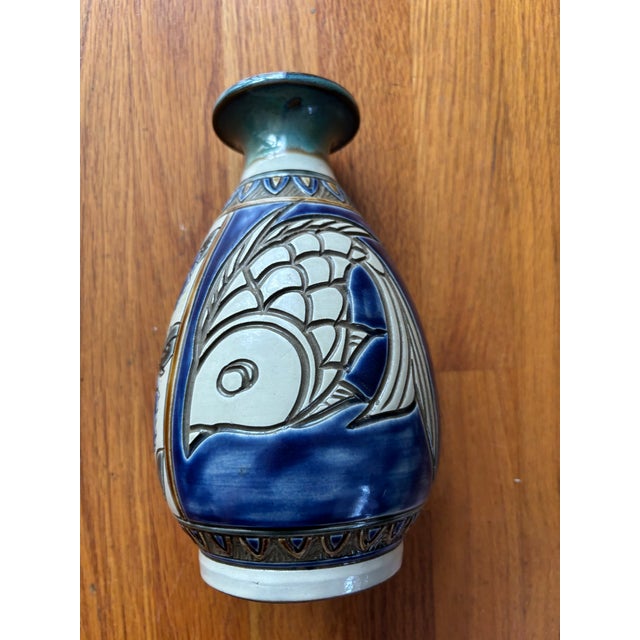 Mid 20th Century Okinawan Tsuboya Yachimun Fish Vase by Sumiko Miyagi For Sale - Image 4 of 12