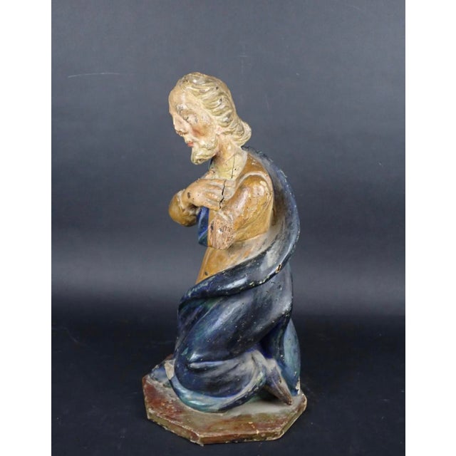 18th Century French Baroque Style Carved Polychrome Painted Wooden Statue of St. Joseph For Sale - Image 10 of 10