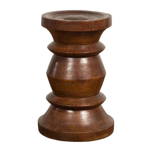 19th Century Rustic Indonesian Solid Wood Turned Stool with Brown Patina For Sale - Image 11 of 12