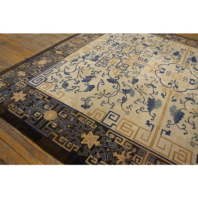 Spectacular Ivory Background Color and Brown Border With Medallion Pattern Antique Chinese Peking Rug For Sale - Image 10 of 12