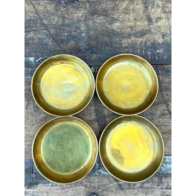 Metal Vintage Polished Brass Coasters - Set of 4 For Sale - Image 7 of 12