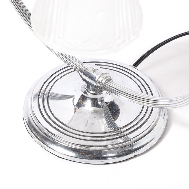 Art Deco Chrome & Frosted Cubist Shade Open Form Table Lamp Signed Muller Freres For Sale - Image 15 of 15