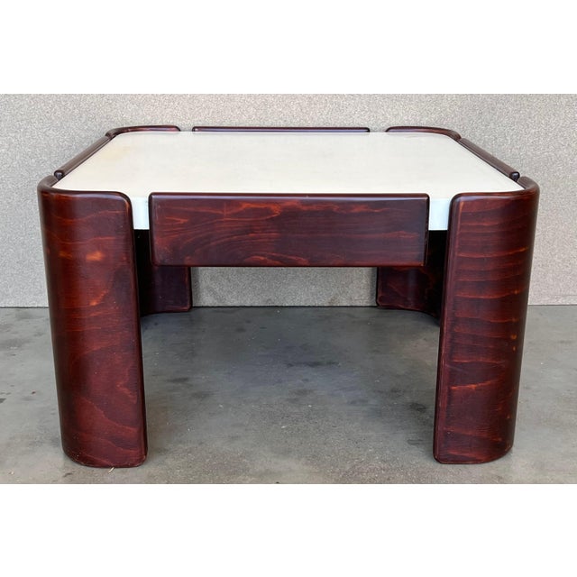 Mid-Century Modern Square Table with Curved Legs and White Top For Sale - Image 9 of 18