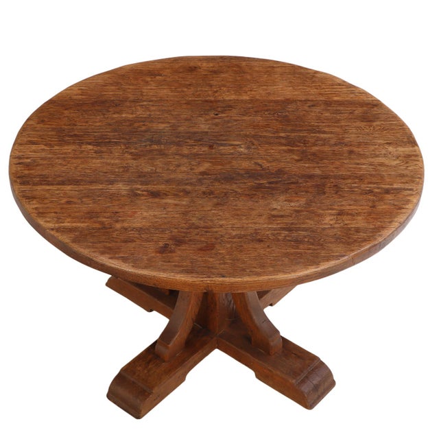 1940s Round French Oak Brutalist Dining Table With Hand Gouged Tabletop, C. 1940 For Sale - Image 5 of 7