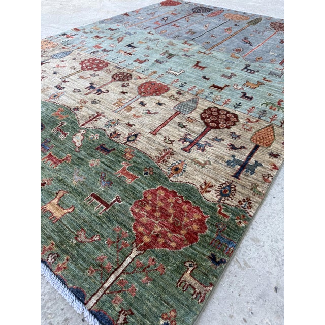Traditional Blue Green Persian Gabbeh Tree of Life Rug, 05'00 X 07'00 For Sale - Image 3 of 10