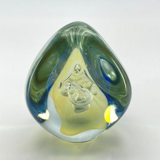 Contemporary 1990s Robert Eickholt Egg Paperweight 3-Sided Opalescent Glows 4.5” Vintage Signed For Sale - Image 3 of 18