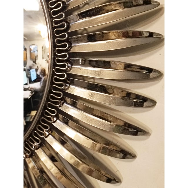 1950s Round Metal Sunburst Wall Mirror, Italy, 1950s For Sale - Image 5 of 7