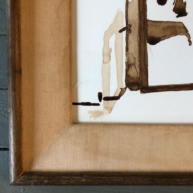 1970s Original Vintage “Man in Mirror” 1970’s Watercolor Painting Modernist Frame For Sale - Image 5 of 8